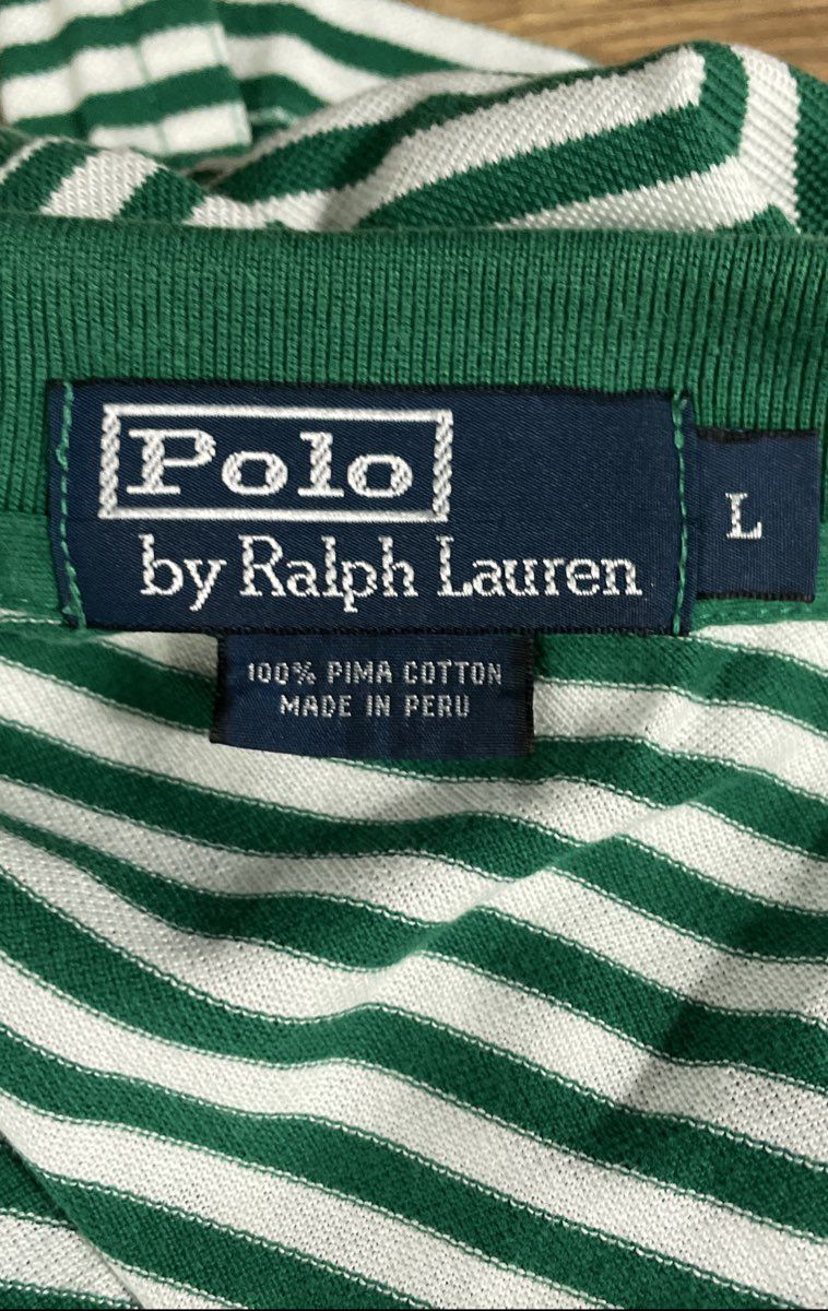 Polo Ralph Lauren Men's Green White Striped Pima Cotton Polo Shirt Size L