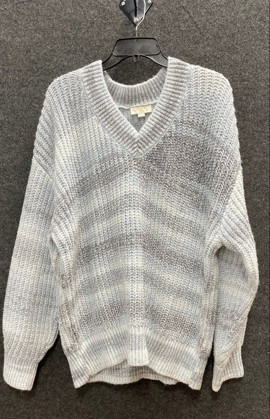 LOFT Outlet Women's Blue White Striped V-Neck Pullover Sweater Chunk Knit XL NWT