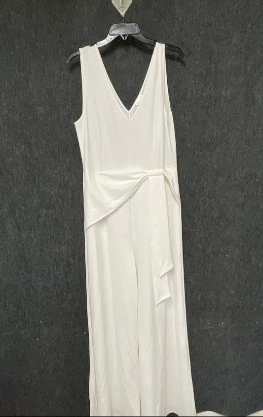 Venus Women's White Sleeveless V-Neck Side Tie Waist Wide Leg Jumpsuit Sz L