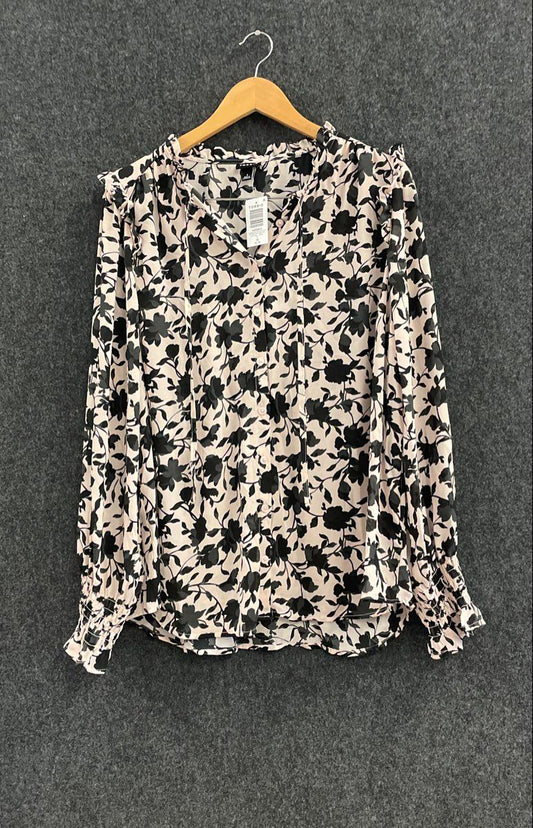 Torrid Women's Georgette Button Up Ruffle Top Pink Black Floral Sz 1X NWT