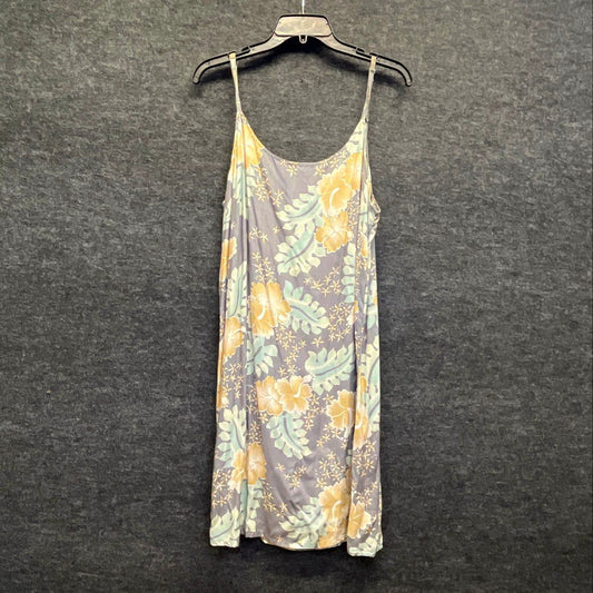 Vintage 90s Coconut Beach Women's Gray Floral Rayon Tropical Slip Dress Sz L