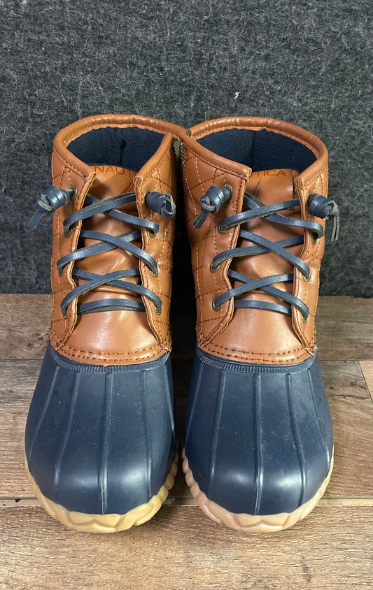 Nautica Dorsay Navy Brown Quilted Duck Boots Women's Size 6