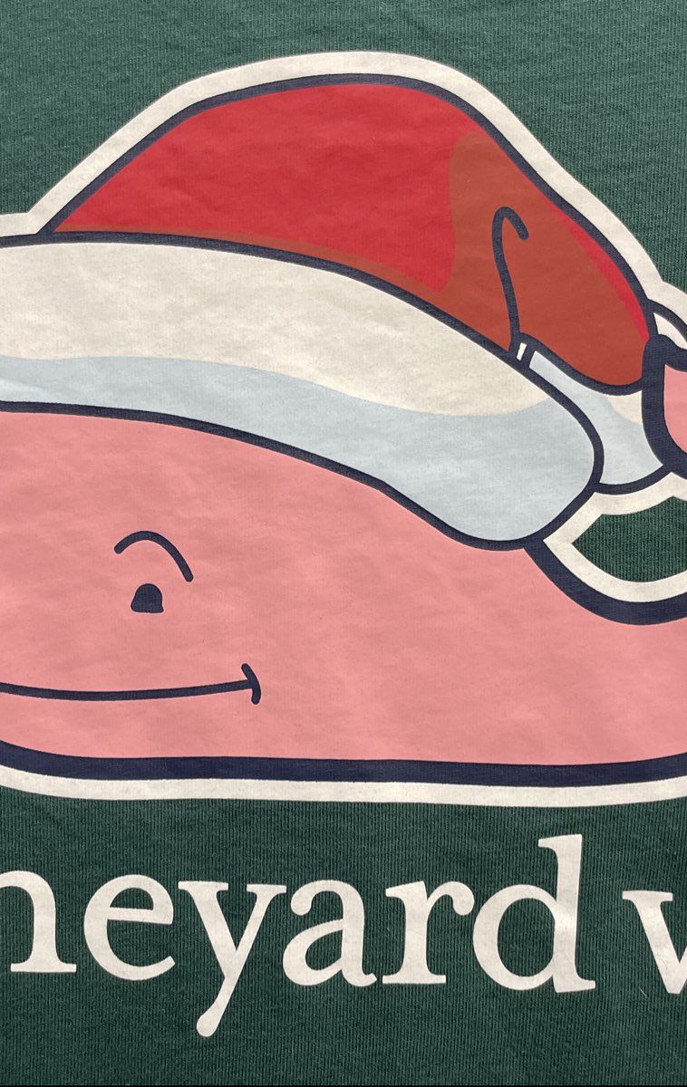 Vineyard Vines Men's Santa Whale LS Graphic Pocket Tee Charleston Green L NWT