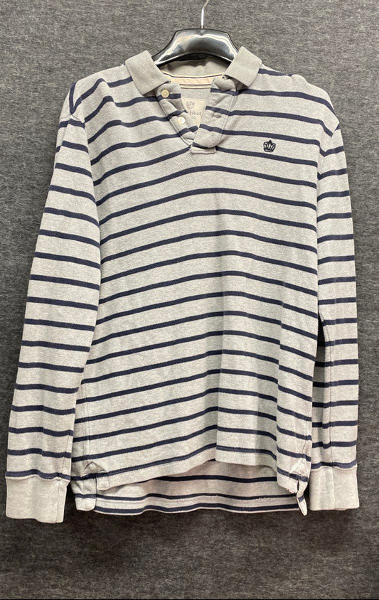 Duck Head Men's Gray Navy Striped Long Sleeve Crown Logo Polo Shirt Size XL