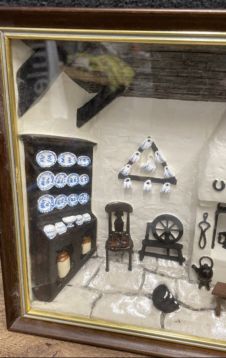 Detailed Colonial Home Scene Shadow Box
