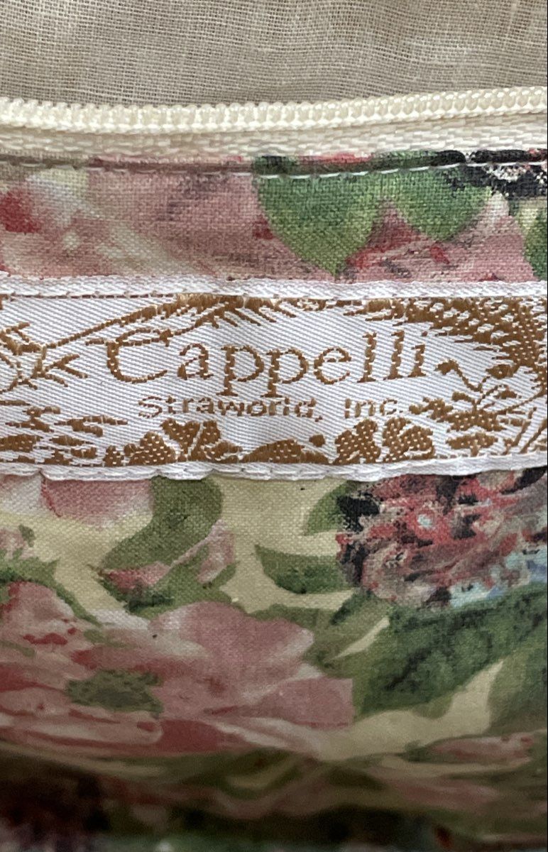 Cappelli Vintage Woven Straw Wood Look Tote Bag Floral Lining Handbag