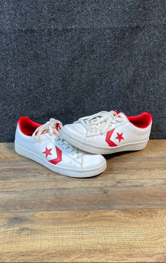 Converse Star Player Ox White Red Leather Low Top Sneakers Men's 9.5 Women's 11