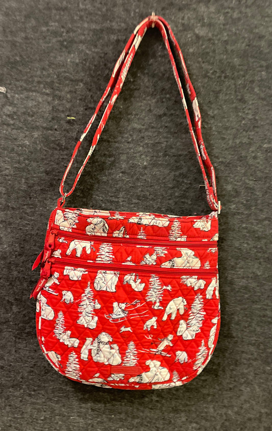 Vera Bradley Red Playful Polar Bears Triple Zip Hipster Crossbody Bag