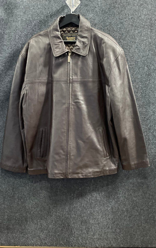 Marcelo Figlia Men's Brown Genuine Leather Full Zip Quilted Lined Jacket Sz L