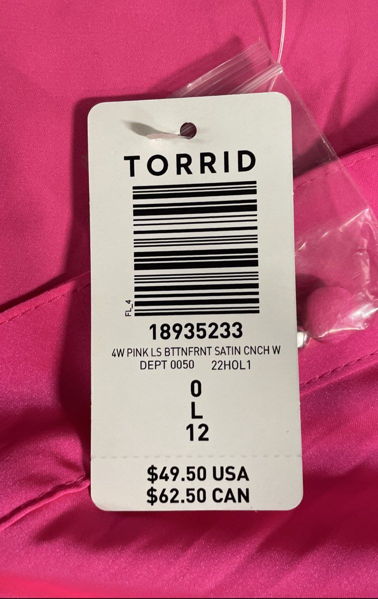 Torrid Women's Pink Satin Button Front Cinched Waist Blouse Top NWT Sz 0