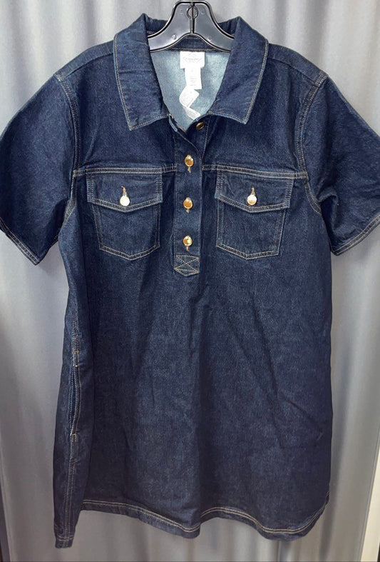 NWT St John's Bay Women's Blue Denim Short Sleeve Collared Dress Size XL