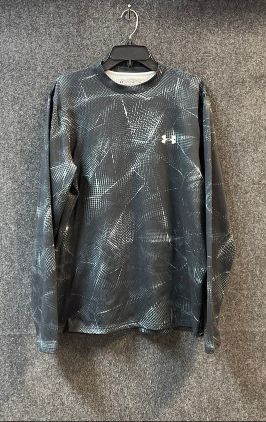 Under Armour Men's Black ColdGear Fitted Abstract Grid Long Sleeve Shirt Sz XL