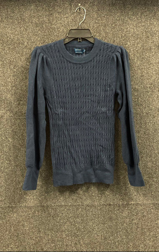 Biltmore Women's Blue Mini Cable Crew Sweater Rayon Blend Puff Sleeve NWT Sz S