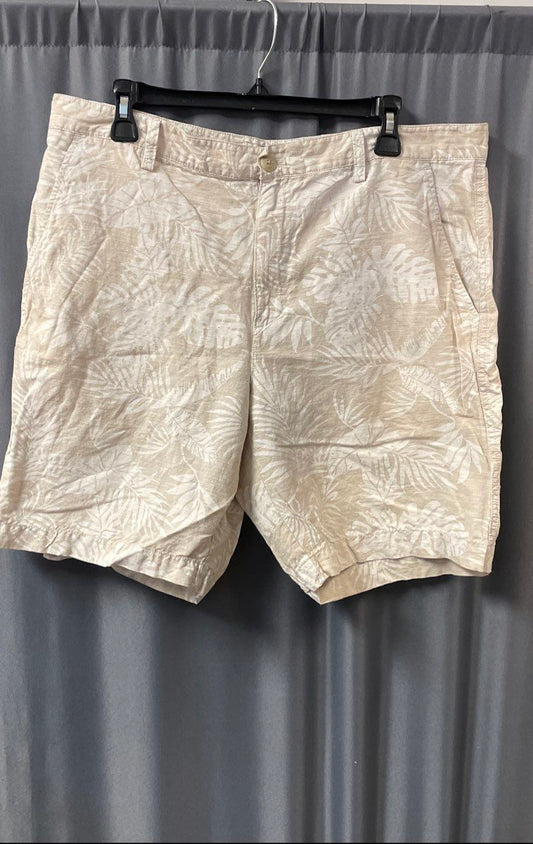 Chaps Men's Beige Tropical Palm Print Linen Blend Shorts Size 36