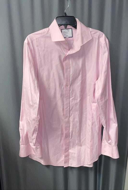 Charles Tyrwhitt Men's Dress Shirt Pink Slim Fit Non-Iron Long Sleeve Sz 16/35