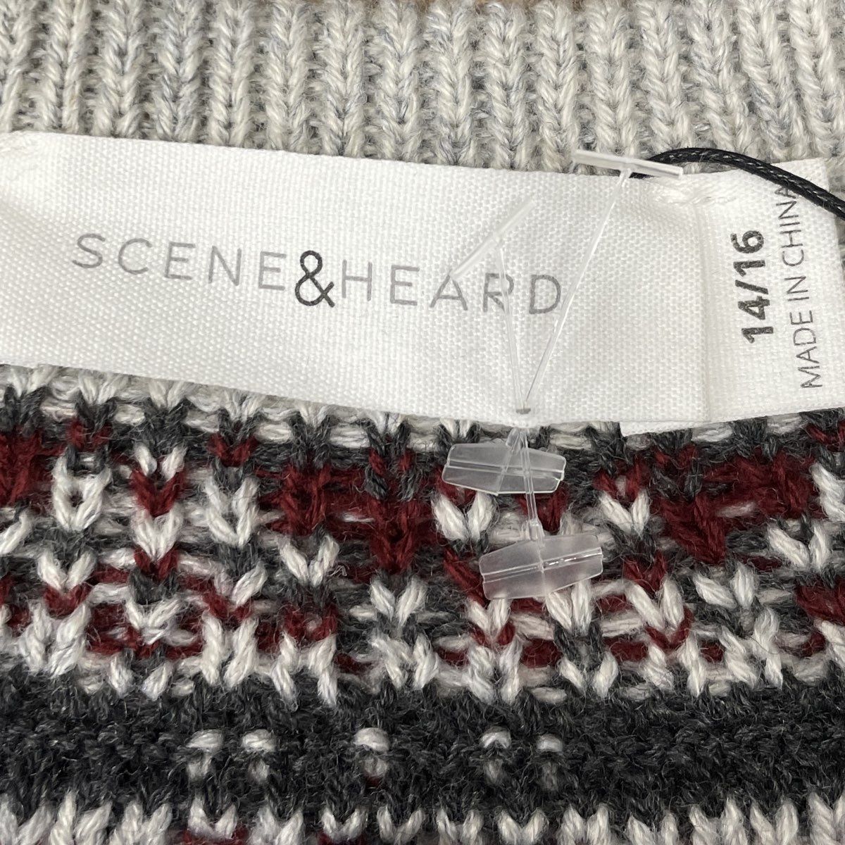 Scene & Heard Youth Fair Isle Yoke Sweater Heathered Gray Ivory NWT Sz 14/16