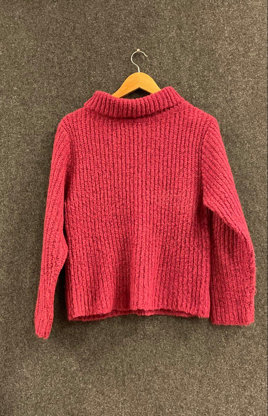 Albee Women's Pink Ribbed Knit Mock Neck Fuzzy Sweater Size L Vintage 90s