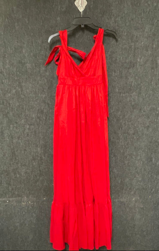 Mi Ami Francesca's Womens Red Helany Tie Shoulder Bow Ruffle Maxi Dress Sz M