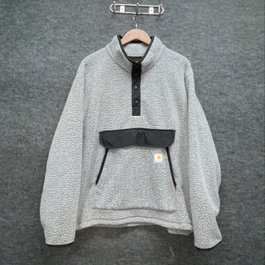 Carhartt Men's Sherpa Fleece Half Snap Pullover Gray Relaxed Fit Size M