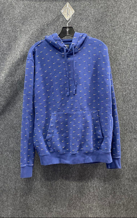 Nike Men's Blue All Over Print Swoosh Fleece Hooded Sweatshirt Sz M