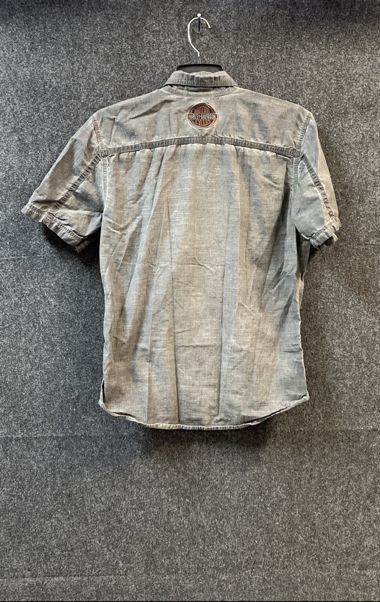 Harley-Davidson Men's Gray Short Sleeve Button Up Work Shirt Embroidered Sz M