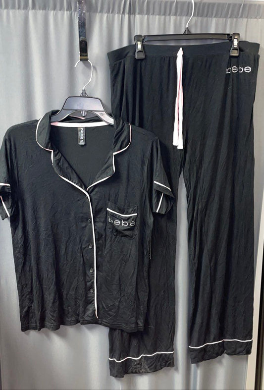 Bebe Women's Pajama Set Sleepwear Black Pink Piping Logo NWT Sz L