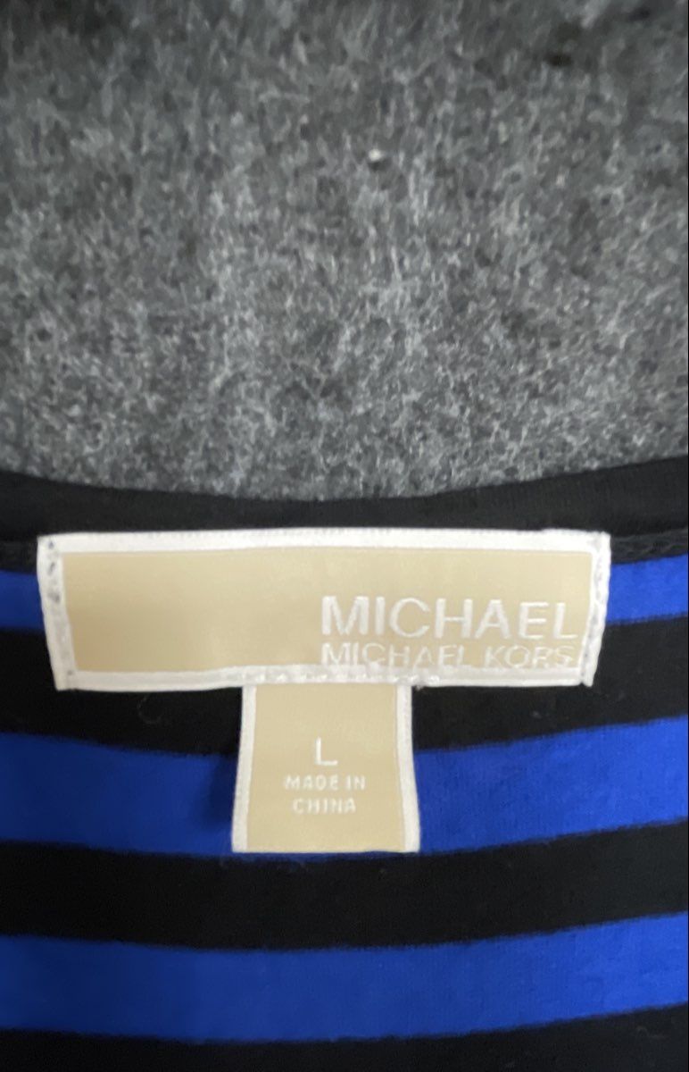 Michael Kors Women's Striped Long Sleeve Scoop Neck Maxi Dress Blue Black Sz L