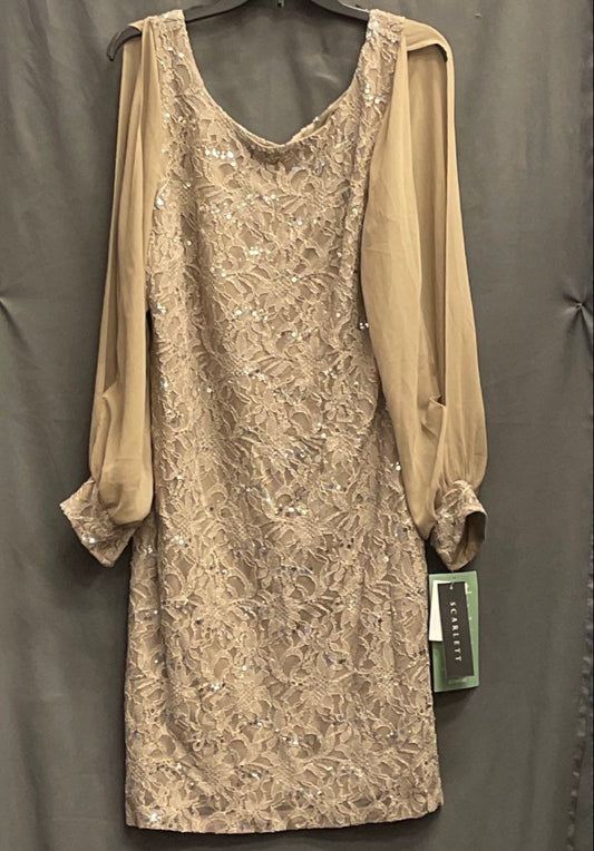 Scarlett Women's Taupe Lace Sequined Sheer Sleeve Cocktail Dress Sz 16T NWT