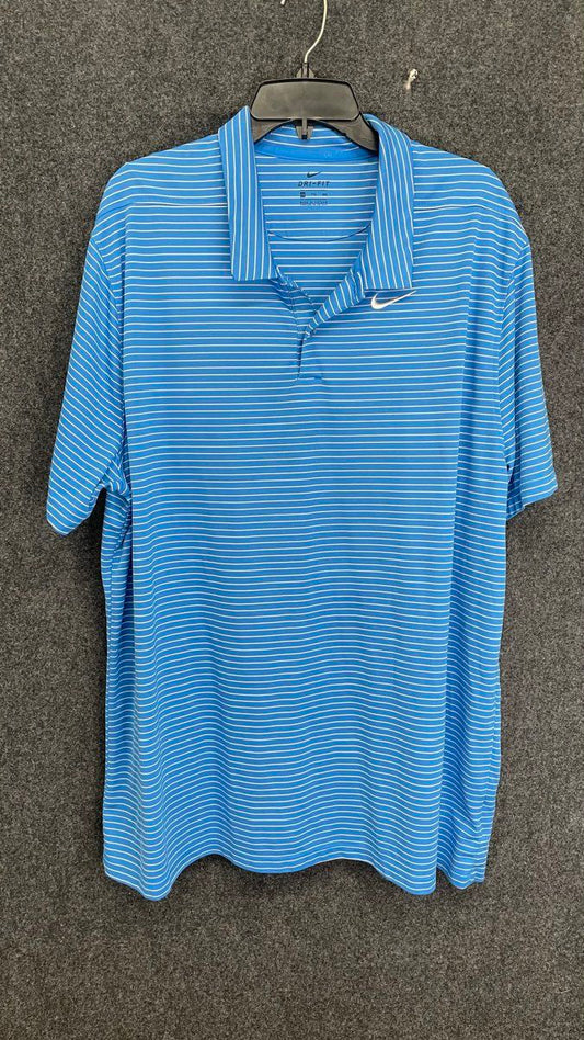 Nike Men's Blue White Striped Dri-FIT Golf Polo Shirt Short Sleeve Sz XXL
