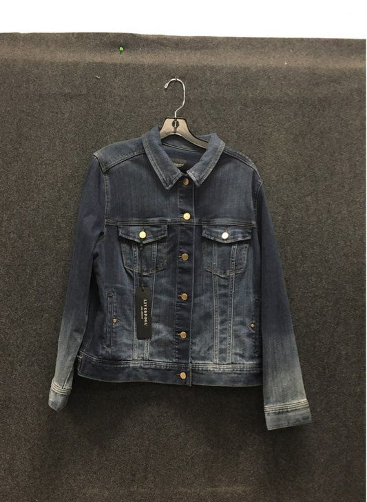 Liverpool Women's Blue Stretch Denim Jacket Faded Button Front NWT Size 1X