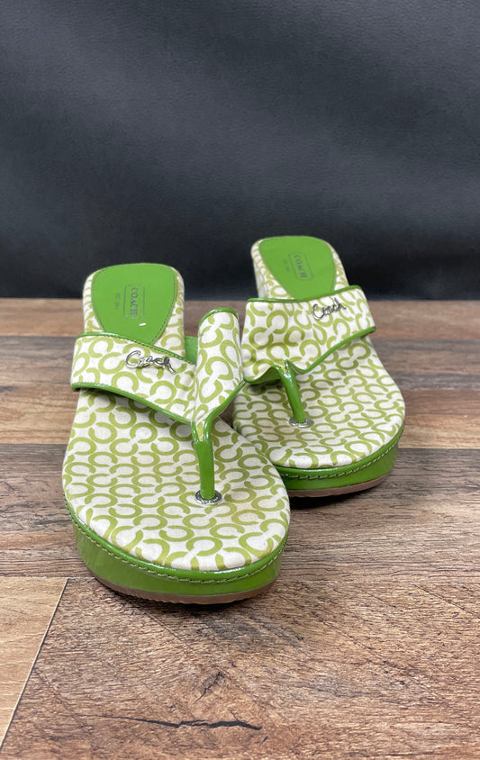 Coach Felecia A8530 Lime Green Op Art C Logo Wedge Platform Sandals Size 7B