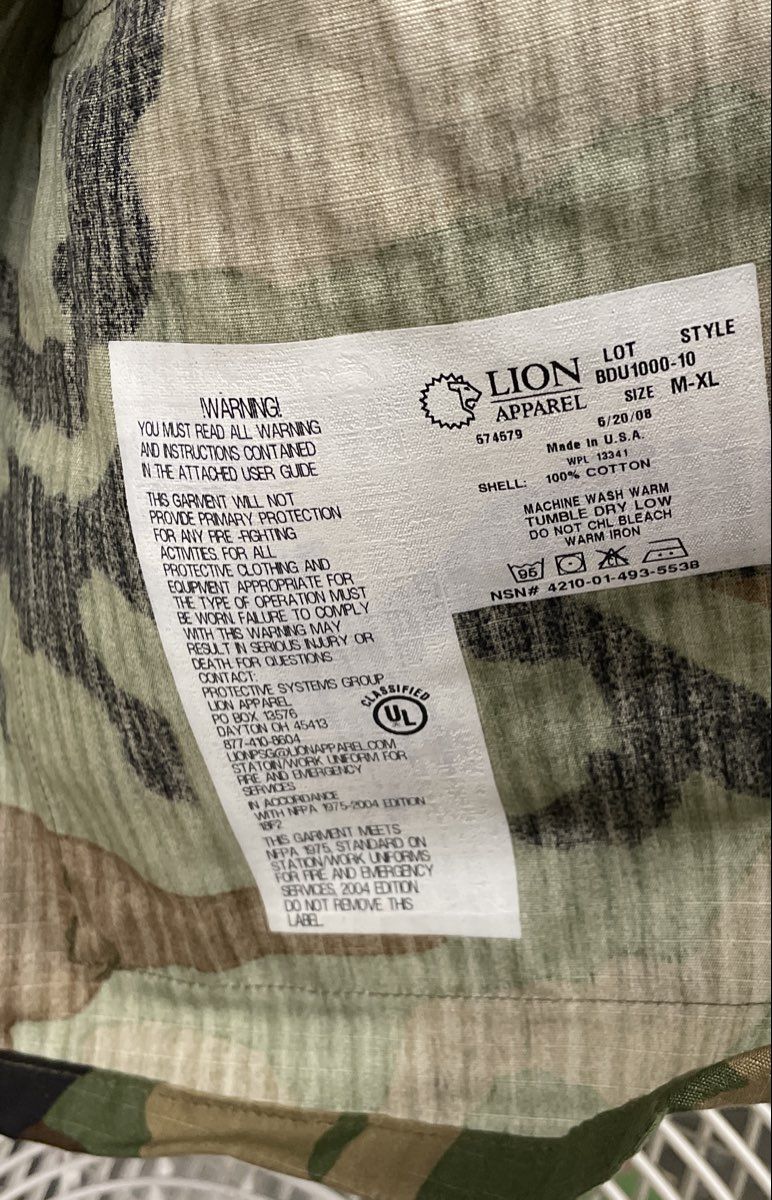 Lion Apparel BDU Jacket Woodland Camo Military Work Uniform Made in USA Sz M-XL