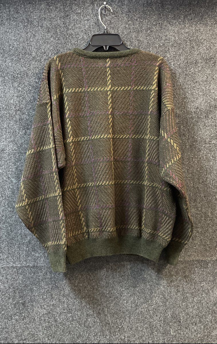 Vintage 90s Gianfranco Ruffini Men's Green Plaid Crewneck Sweater Acrylic XXL