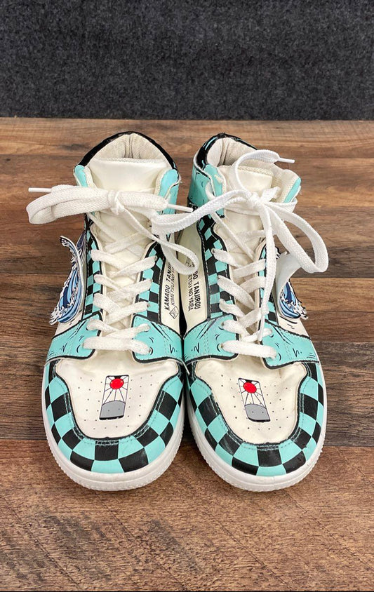 Demon Slayer Tanjiro Kamado KNY High Top Sneakers Green Checkered Size 9 EU 42