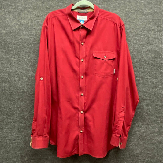 Columbia Men's Burgundy Silver Ridge Herringbone Roll Tab Sleeve Shirt Sz XL
