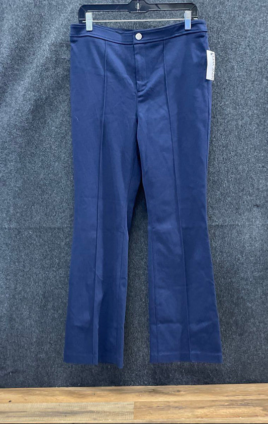 Nine West Women's Urban Safari Navy Blue Pintuck Flat Front Stretch Pants Sz L