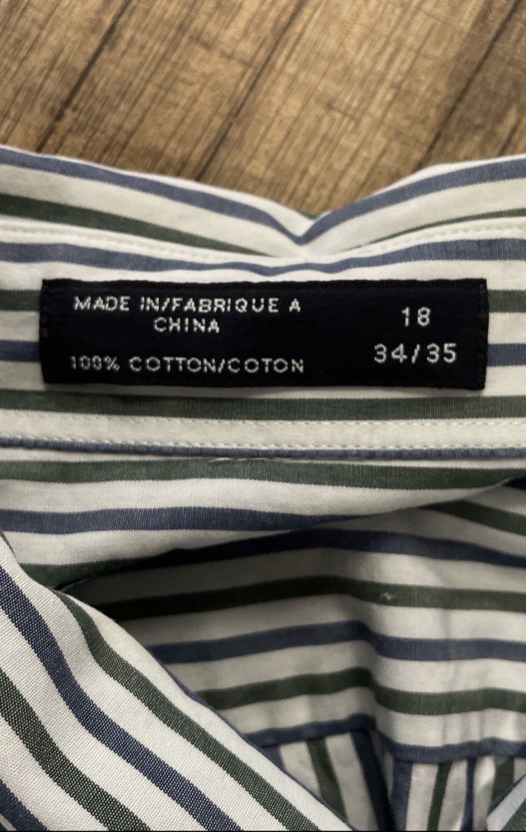 Nautica Men's White Blue Green Striped Cotton Button Down Shirt Sz 18 34/35