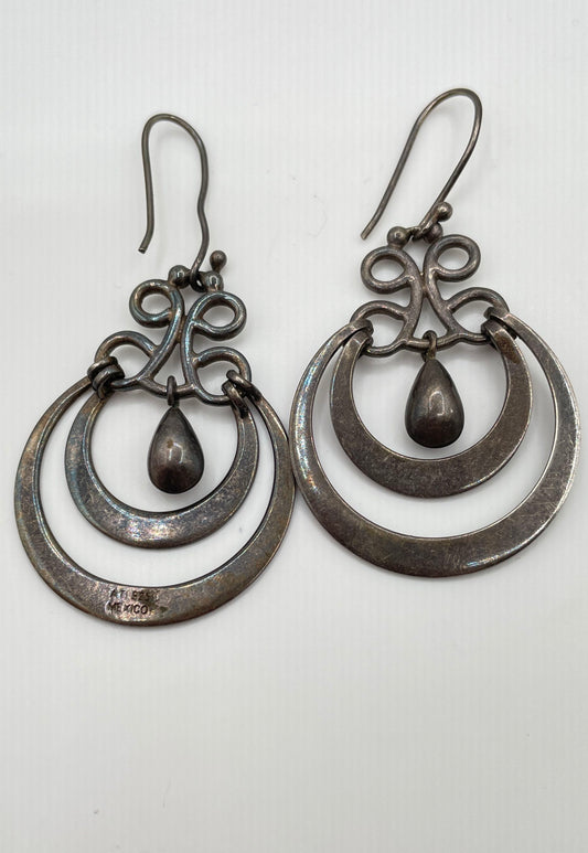 ATI 925 Sterling Silver Double Hoop Teardrop Dangle Earrings Mexico 11.5g