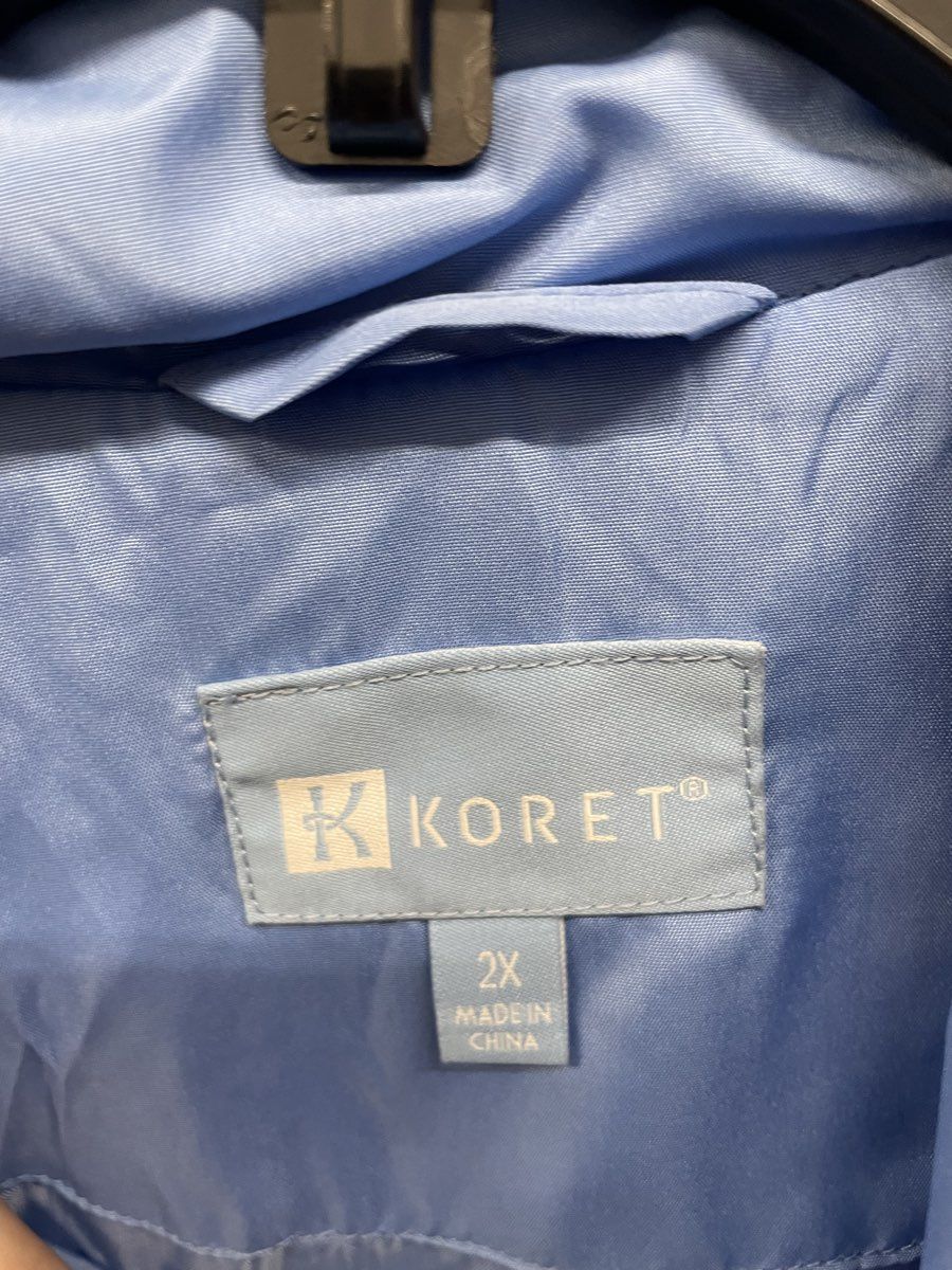 Koret Women's Light Blue Hooded Rain Jacket Button Front Pockets Sz 2X
