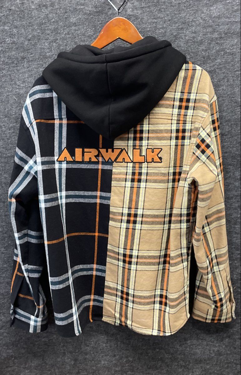 Forever 21 Men's Beige Black Plaid Flannel Button Up Hoodie Size S