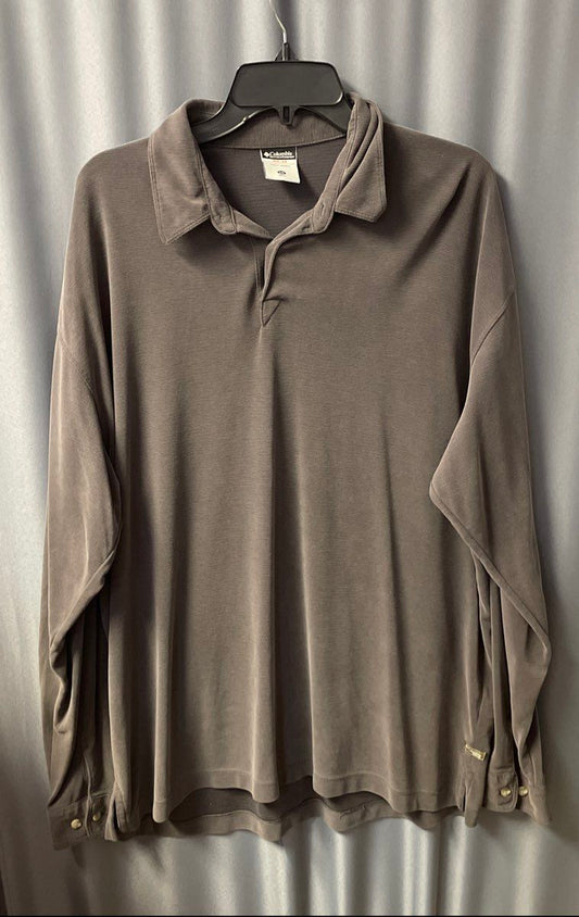 Columbia Men's Gray XCO Ribbed Long Sleeve Polo Shirt Sz XXL