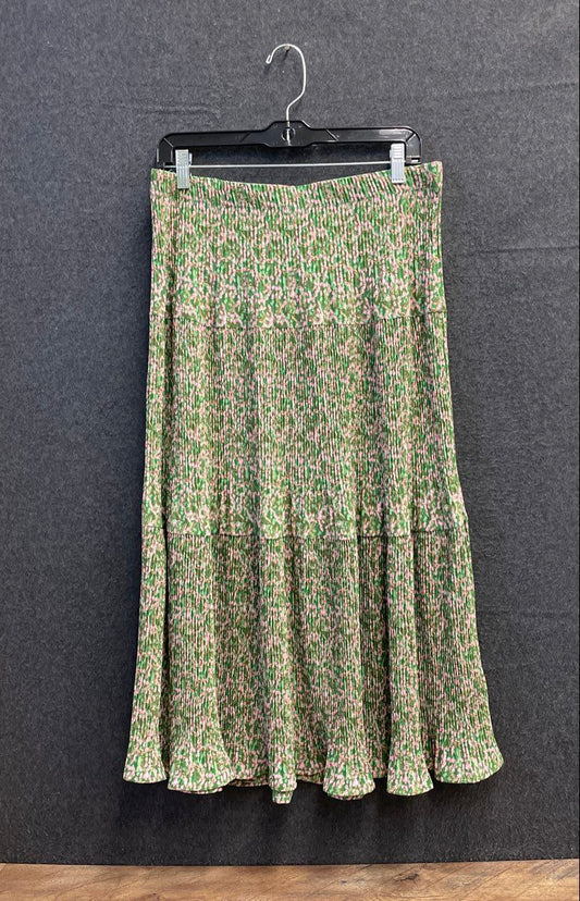 Alice Blue Women's Floral Pleated Tiered Midi Skirt Green Pink Size XL