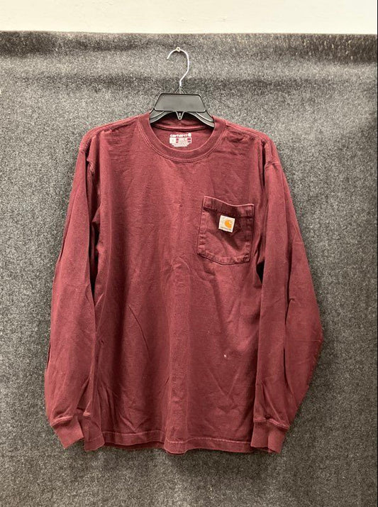 Carhartt Men's Burgundy Long Sleeve Loose Fit Pocket T-Shirt K126 Sz S