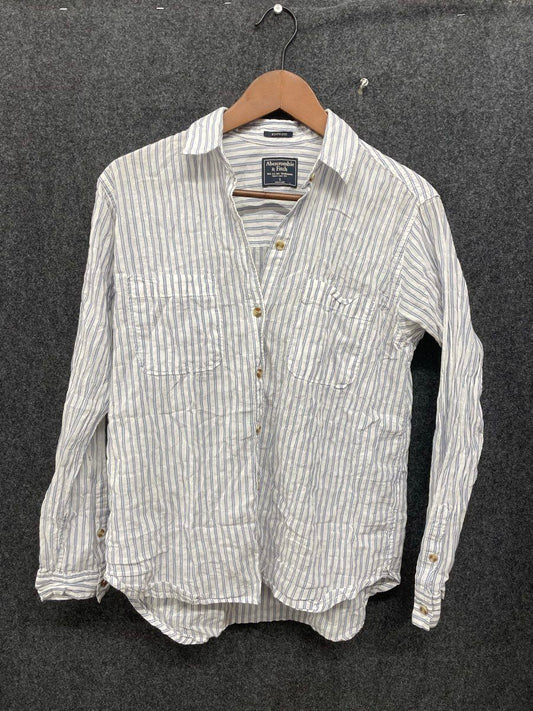 Abercrombie & Fitch Women's Boyfriend Button Up Shirt Blue White Stripe Sz S
