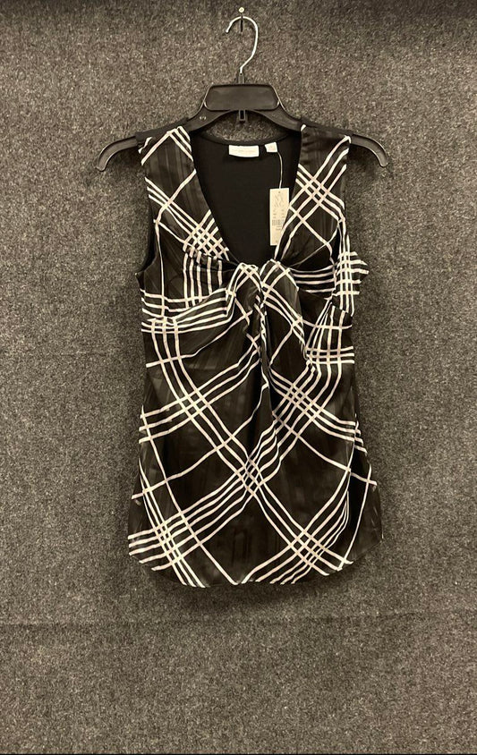 New York & Company Women's Black White Geometric Twist Front Top NWT S