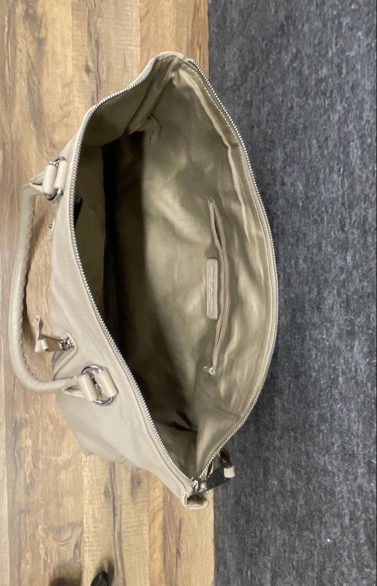 Marc New York Beige Leather Front Zip Tote Bag Handbag