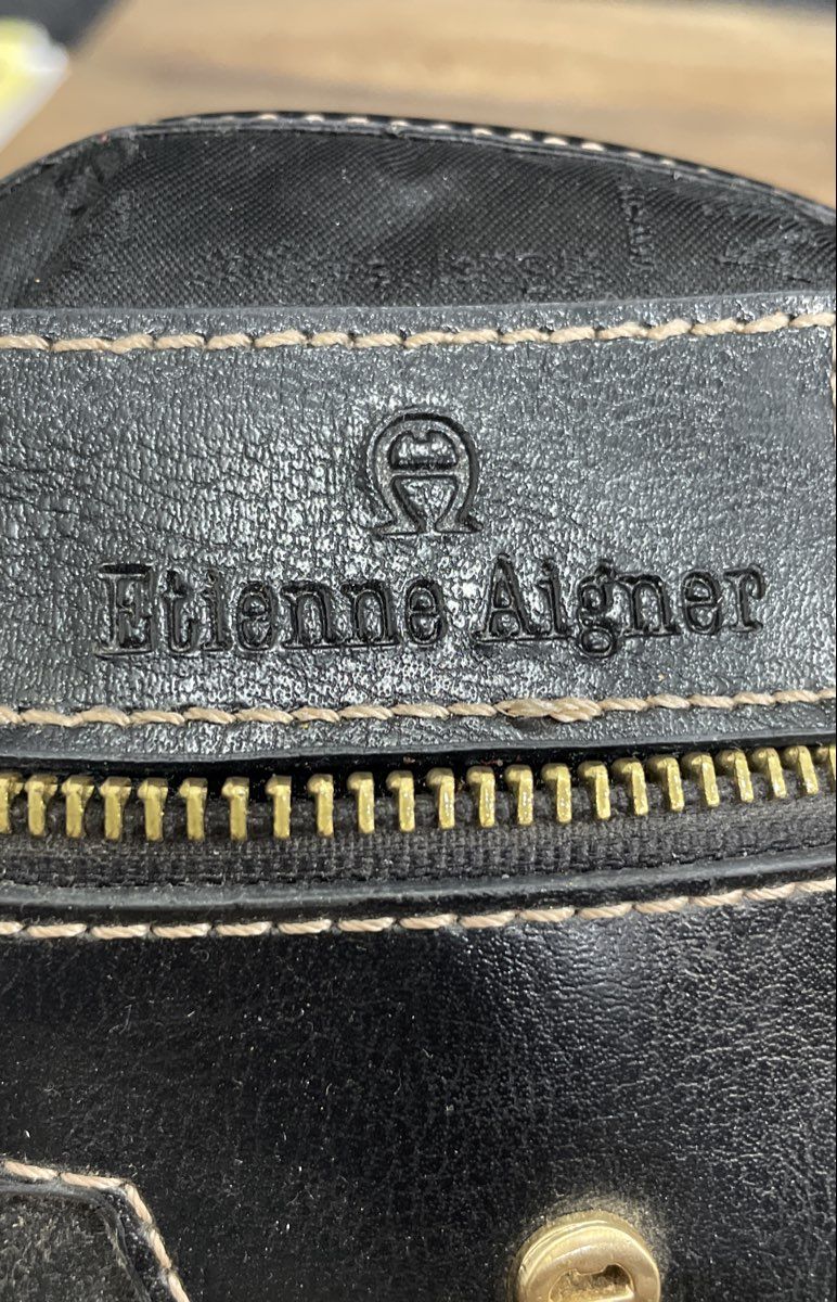 Vintage Etienne Aigner Black Monogram Canvas Leather Mini Top Handle Bag