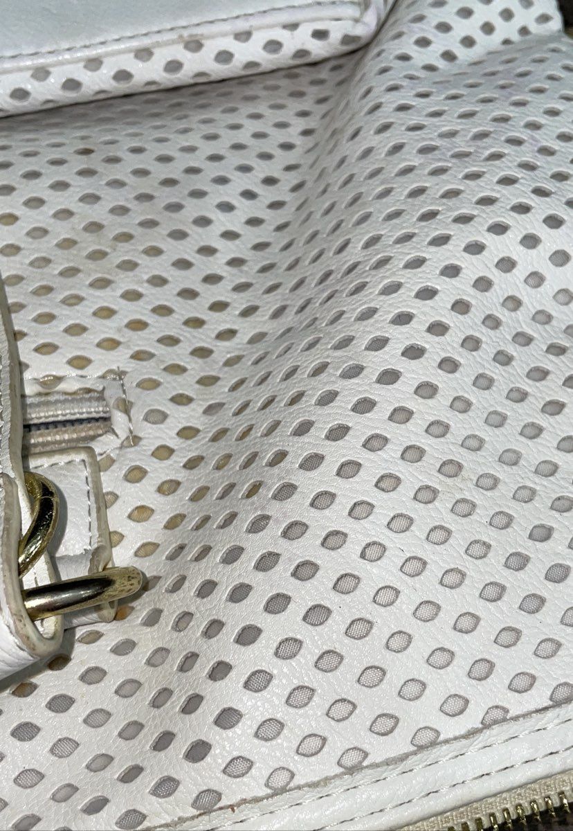 Olivia + Joy White Perforated Laser Cut Tote Shoulder Bag Gold Hardware