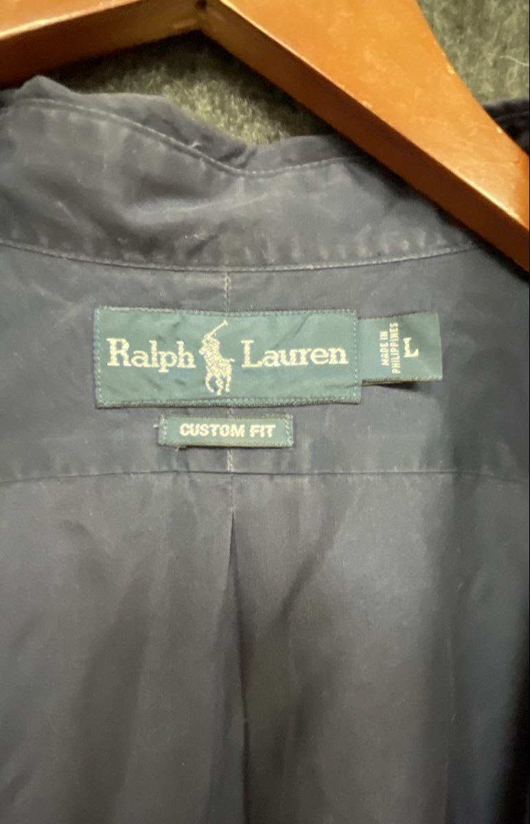 Ralph Lauren Men's Navy Blue Custom Fit Long Sleeve Button Down Shirt Sz L
