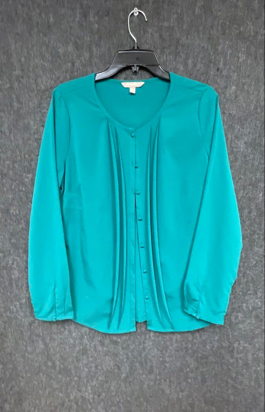 Banana Republic Women's Teal Pleated Front Button Up Long Sleeve Blouse Size M
